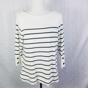 J. Jill Striped Knit Tie-Back Top White Olive Med.